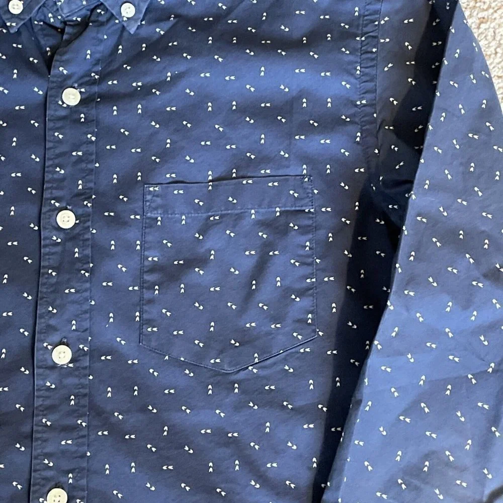 J. Crew Mens Quality Woven Shirt Navy Print Long Sleeve Button Down Sz Small S